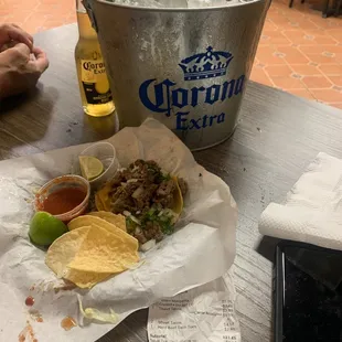 Street tacos an coronita bucket