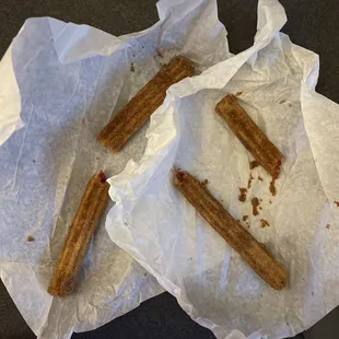 Soggy Churros filled with red sauce