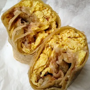 Pick 4 breakfast burrito: eggs, hash browns, cheese, beans