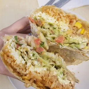 Two halves of my veggie burrito!