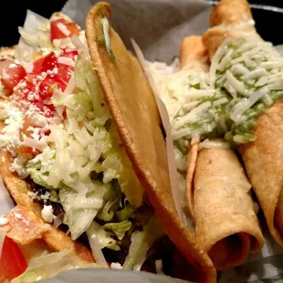 Special #5: 3 rolled tacos with guac and cheese, 1 beef taco, 2 cheese quesadillas