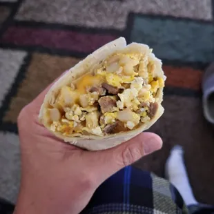 Steak and egg breakfast burrito. Very tasty. Will order again
