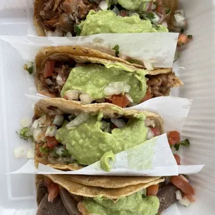 2 birria tacos ($4.99 for both), 1 cabeza ($2.99) and 1 lengua taco ($3.99)