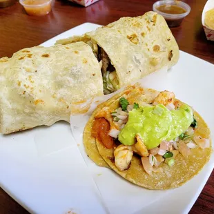 California Burrito and shrimp taco