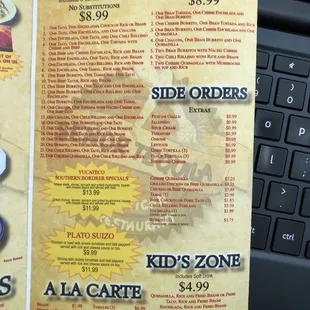 a menu for a mexican restaurant