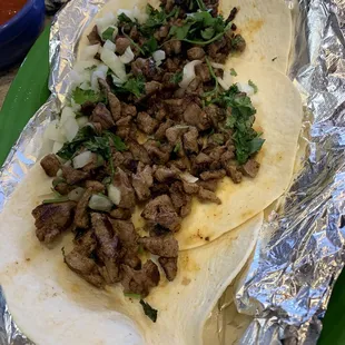 Asada Tacos served in flour tortilla...not on menu....