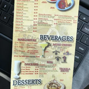 a menu for lunch and desserts