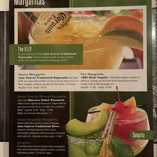 Drink menu, Senor Tequila Mexican restaurant, Westchase, Tampa