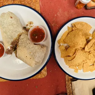 Poncho Villa Burrito with Carnitas and Chips and Salsa