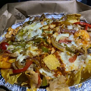 Nachos Trio with steak, chicken and shrimp