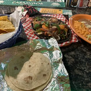 Steak chicken shrimp fajita