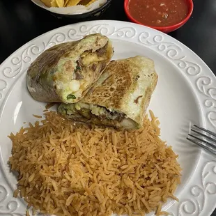 California Burrito Dinner (stuffed with French fries, steak, guacamole, pico di gallo, and sour cream)