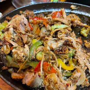 Chorizo and carnitas fajitas