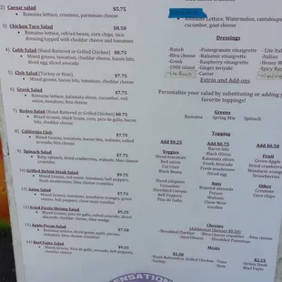 Please note that some salads are seasonal and subject to ingredient availability.