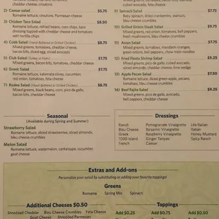 Please note that some salads are seasonal and subject to ingredient availability.