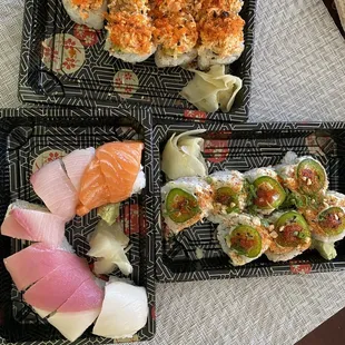 Pictured: rainbow roll, senshi roll, firecracker roll