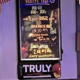 a menu on a wall