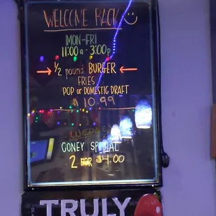 a menu on the wall