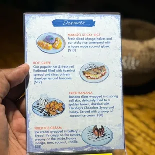 Desert menu