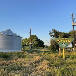 Street sign and water cistern