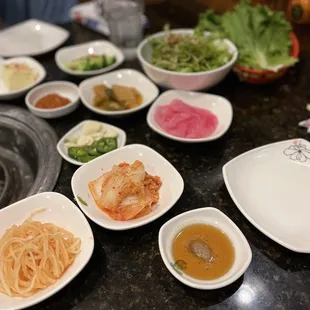 a variety of dishes on a table