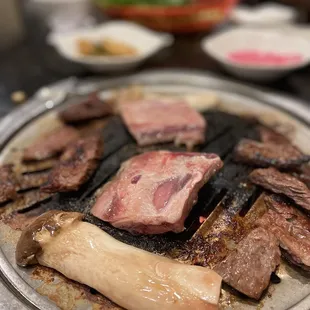 a plate of meat and vegetables