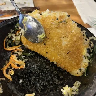 Crispy rice at the bottom of our Dolsot Bibimbap! Yum!