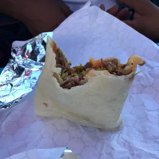 Korean Beef BBQ burrito...the best non Mexican burrito I ever had... Kobe beef, spicy sauce, seasoned rice... No oil, no mess!