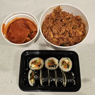 Spicy Pork Bowl, Kimbap &amp; Tteokbokki