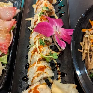 a variety of sushi and rolls