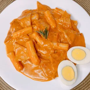 a plate of food with boiled eggs