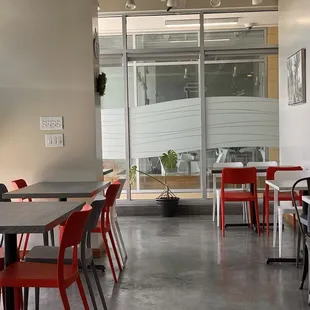Ample seating with tables set a distance apart