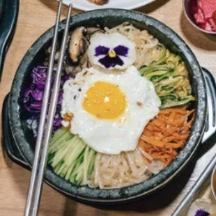 Korean Bibimbap is ready to serve for you! Healthy, Fresh food from Korea! :) It's really good for vegetarian!