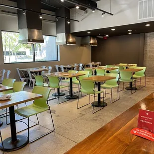tables and chairs in a restaurant