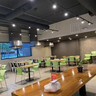 tables and chairs in a restaurant