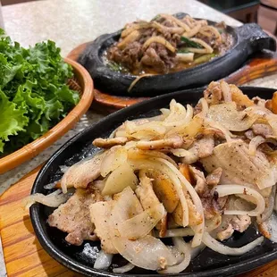 two plates of food on a table