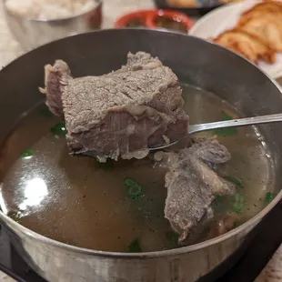 Kalbi tang / beef rib soup.  Thick beef chunk