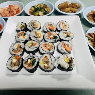 Kimbap and ban chan (sides)