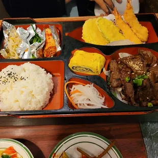 Lunch Bento Box - beef bulgogi comes with tempura. All delicious!