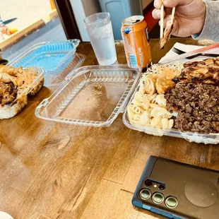 Teriyaki chicken and bulgogi chicken combo.