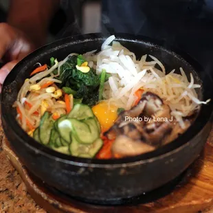 29. Vegetarian Hot Stone Bibimbap ($22) - Rice With Seasoned Assorted Vegetables In A Sizzling Stone Pot &amp; Red Chili Pepper Paste