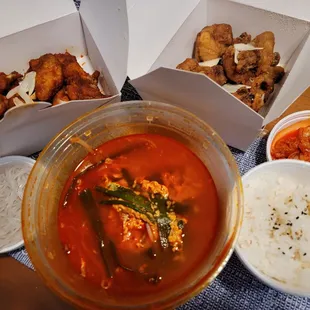 Spicy Wings, Soy Garlic Wings, and Yuk Gae Jang