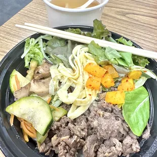 Bulgogi bibimbap and fish cake  soup