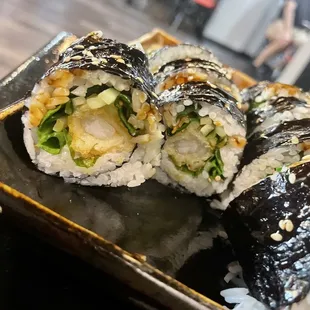 Kimbap with shrimp tempura