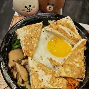 Tofu Dolsot - on a bed of rice in a stone pot