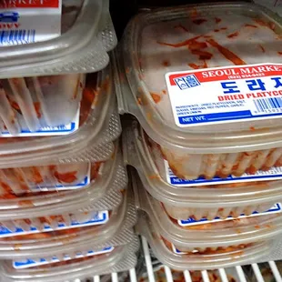 Many frozen and preserved foods are available.