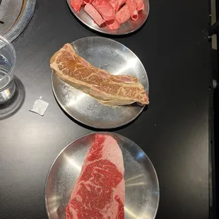 Tongue (top) kalbi short rib (middle), and short rib steak (bottom)