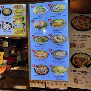 menu, ramen and noodles