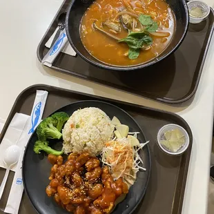 two plates of food on a table