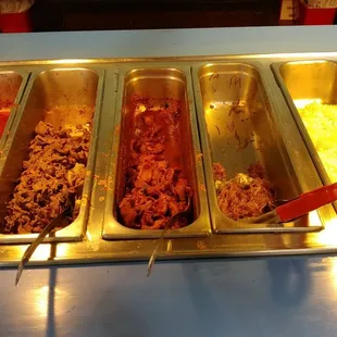 Jap chae and meats on buffet. Don't eat the beef. The chicken is always very tender and flavorful. The beef bulgogi is unpleasant at best